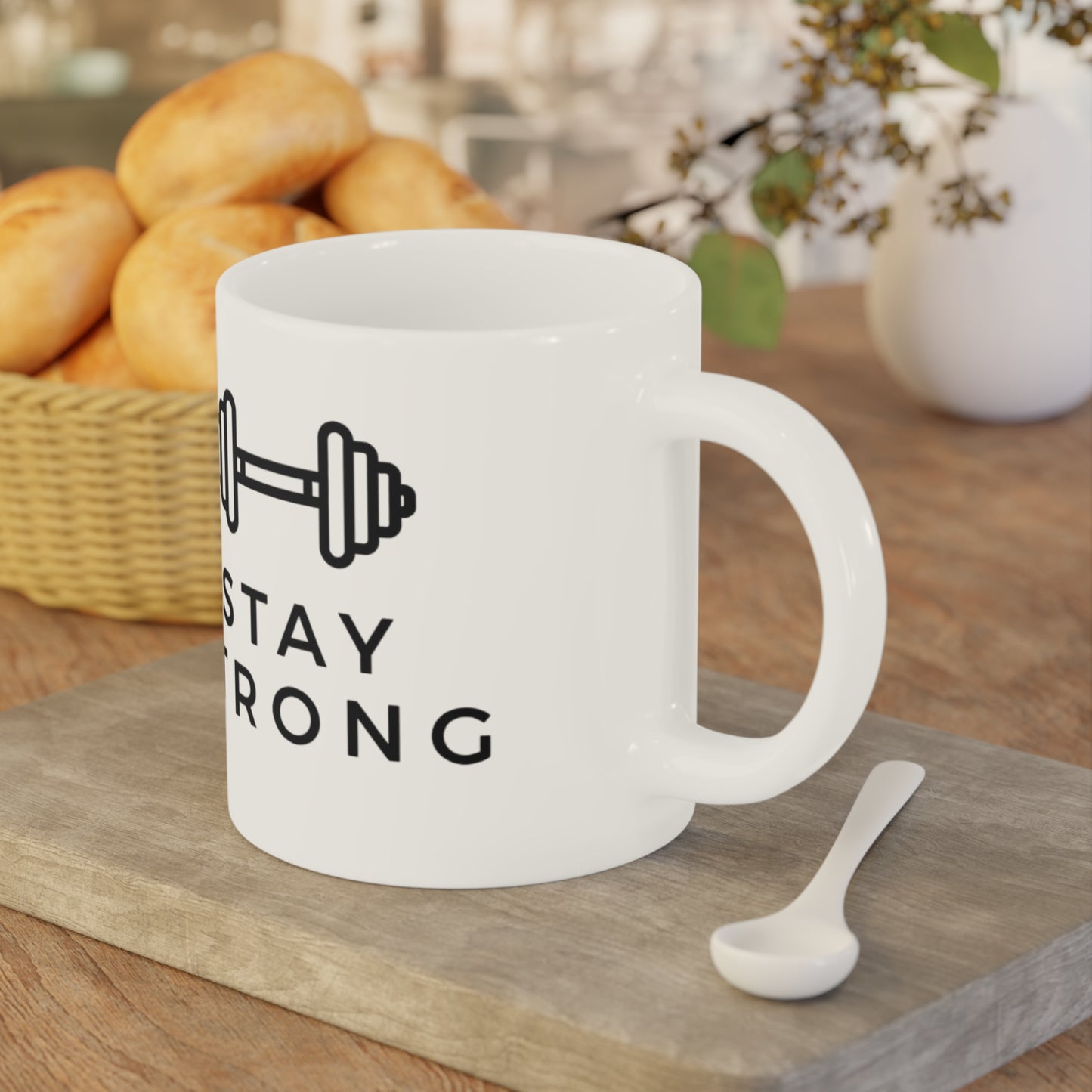 Stay Strong Mug — Motivational Dumbbell Coffee Cup (Gym Gift)
