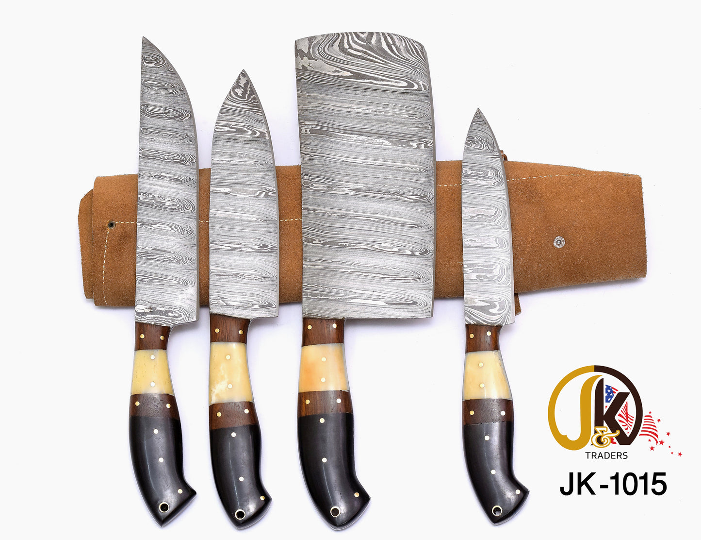 Custom Handmade Damascus Chef Set of 4 Pieces