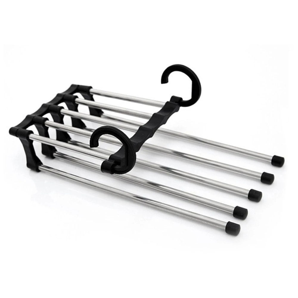 5-In-1 Stainless Steel Multi-Functional Pants Rack Hanger Black