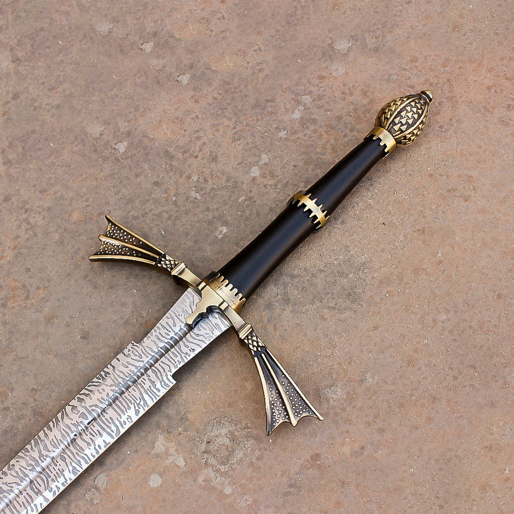 Hand Forged Decorative Sword Etched Stainless Steel Blade w Plaque