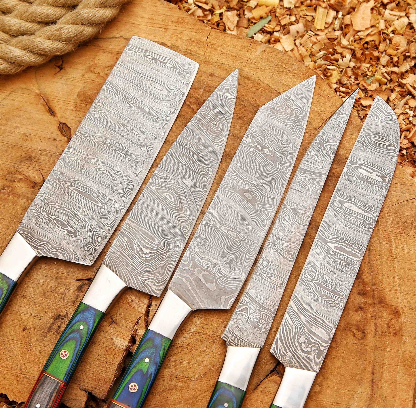 Handcrafted San Mai Damascus Chef Knife Set 5Piece near me