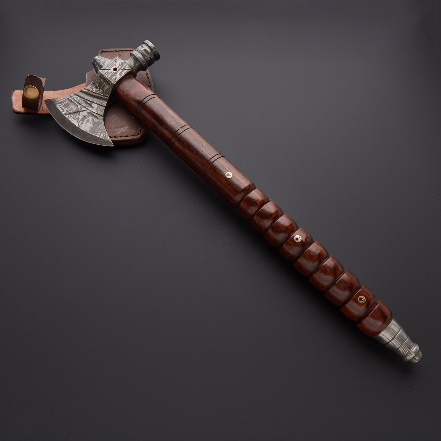 Custom Handmade Beautiful Colors Steel Damascus Steel Huntng Axe Pure Cow Hide Leathe Sheath For S 1