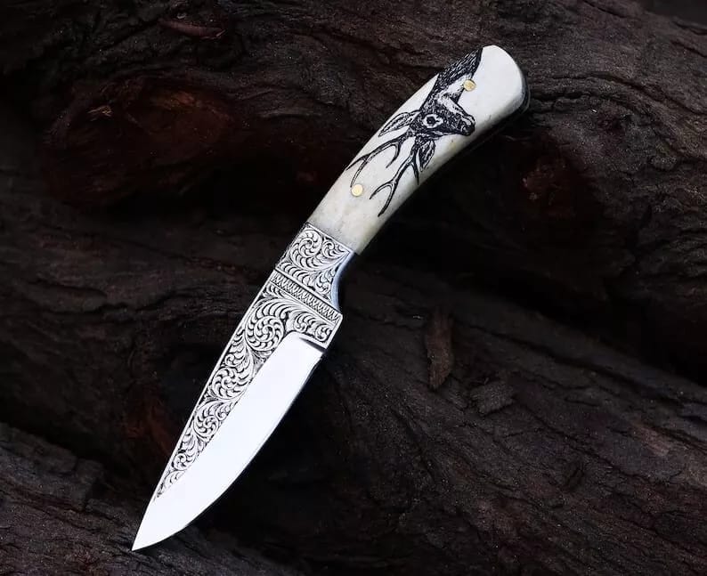 Hand Engraved Knife Premium D2 Steel Hunting Knife Unique Gift 3