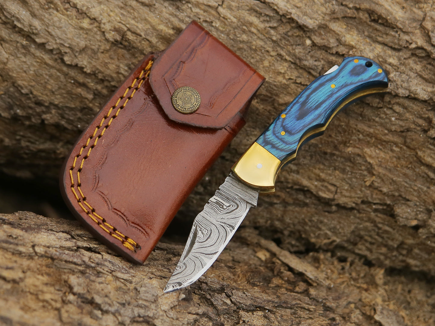 ALFARI Damascus Folding Pocket Knife For Men Deal For Camping Outdoor Hiking With Sheath Ideal For 3