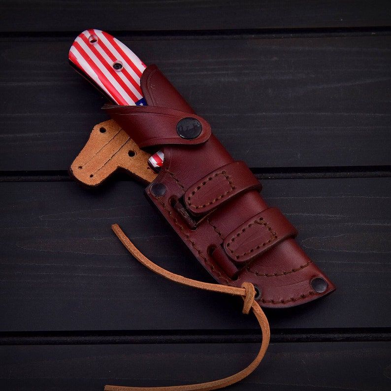 THE AMERICANO Custom Hand Made Skinner Camping Knife D2 Tool STeel Black Powder Coated USA Fla