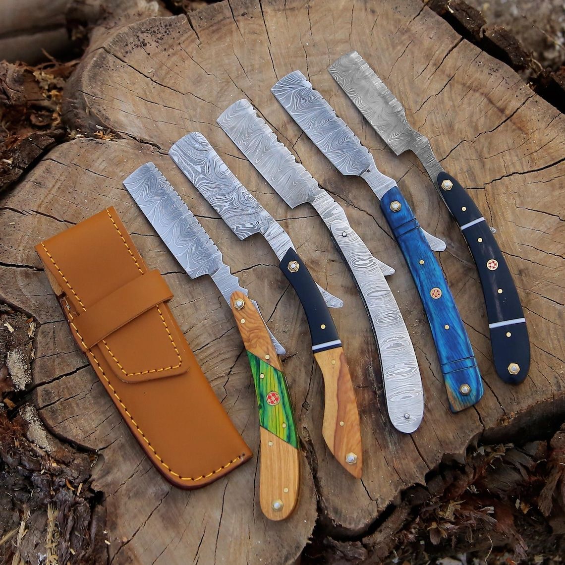Handmade Damascus Personalized Straight Razor Set Groomsman Gift With Shaving Ready Classic Barber 1