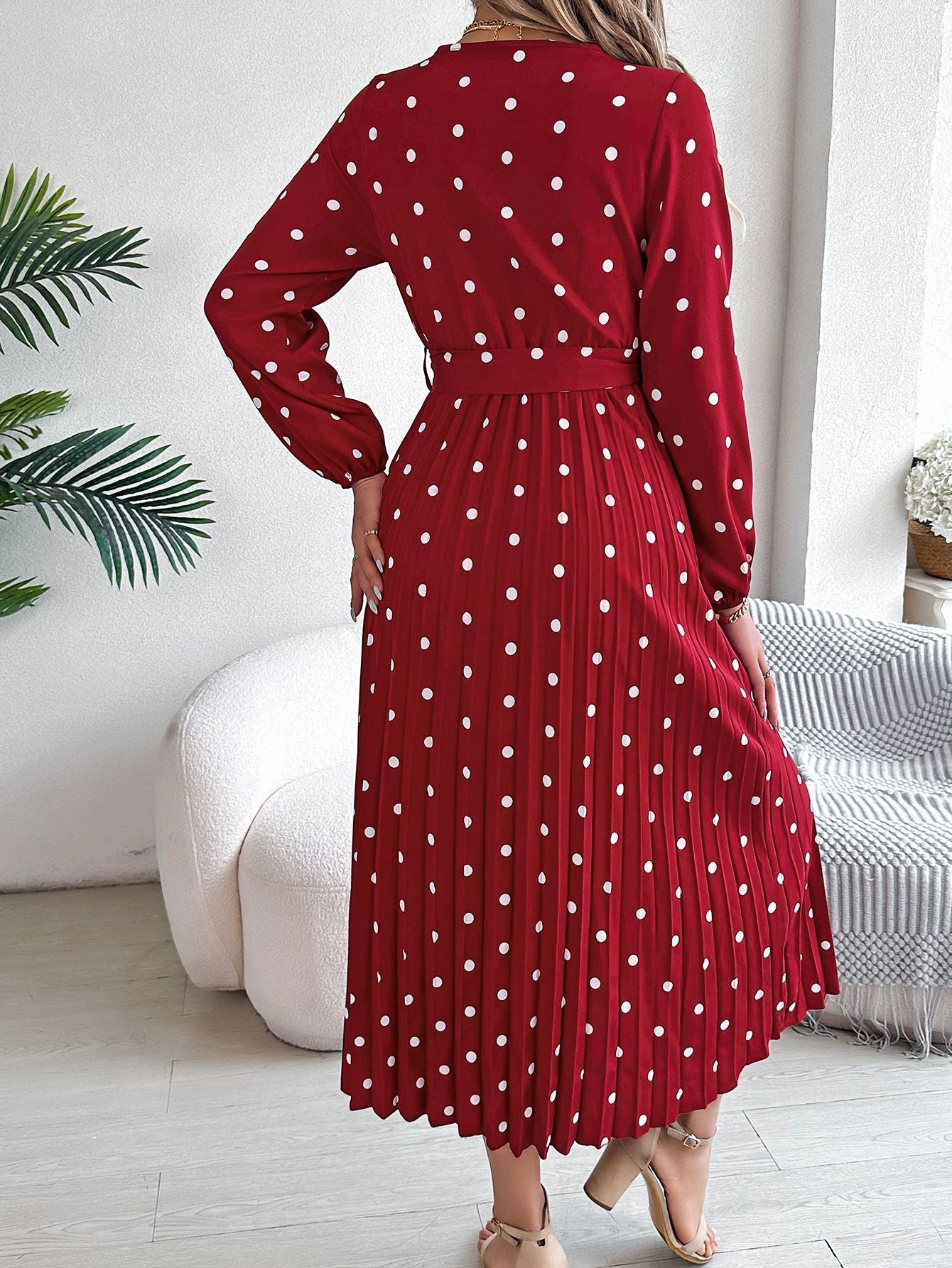 Elegant V Neck Polka Dot Swing Dress Casual Sweet Dress For Women 12