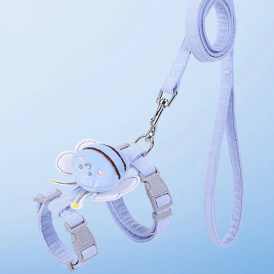 Adorable Cartoon Bee Cat Harness Leash Set Adjustable Pet Collar For Safe Outdoor Walking 6