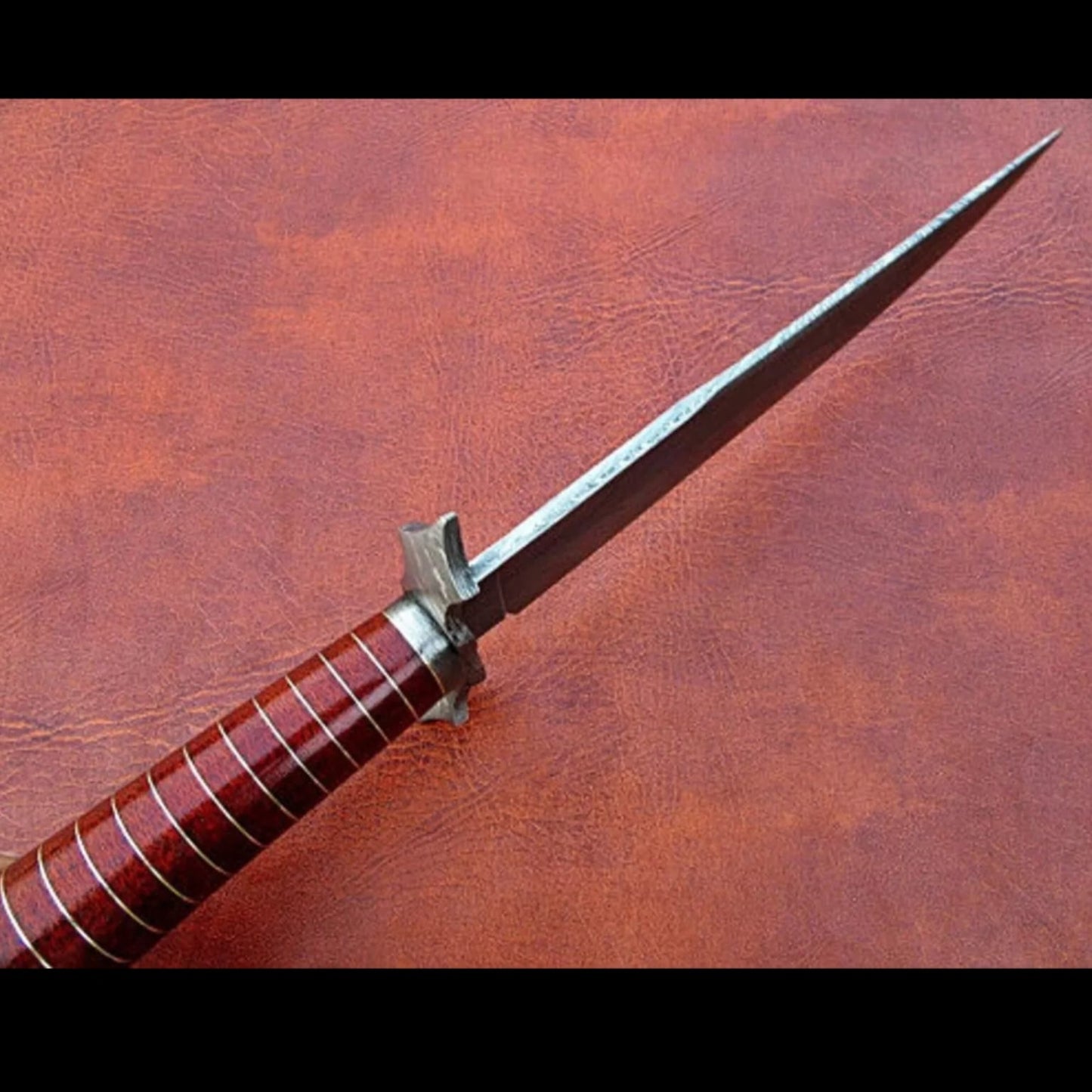 Custom Handmade Damascus Steel Hunting Bowie Knife With Rose Wood With Damascus Bolster And Clip An 2