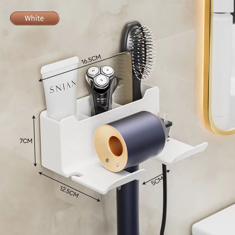WallMounted Hair Dryer Holder Straightener Organizer NoDrill Bathroom Storage Shelf 6