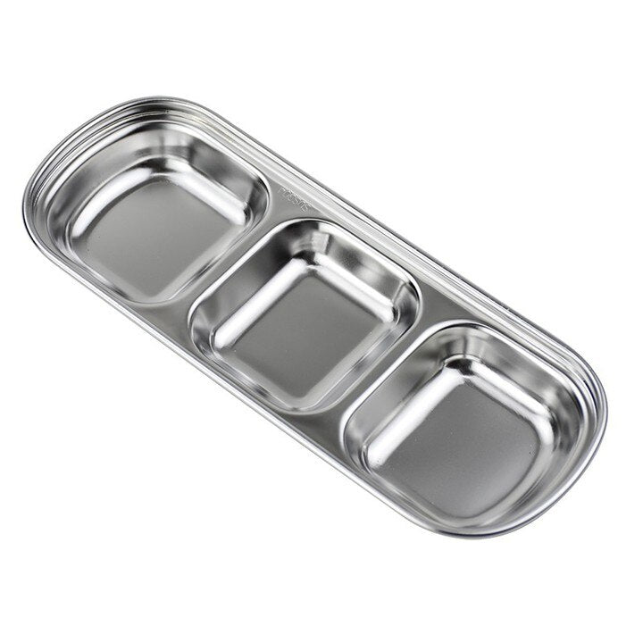 Stainless Steel Divided Dip Bowls Multi Compartment Condiment Tray For BBQ Ketchup Vinegar Spices 7