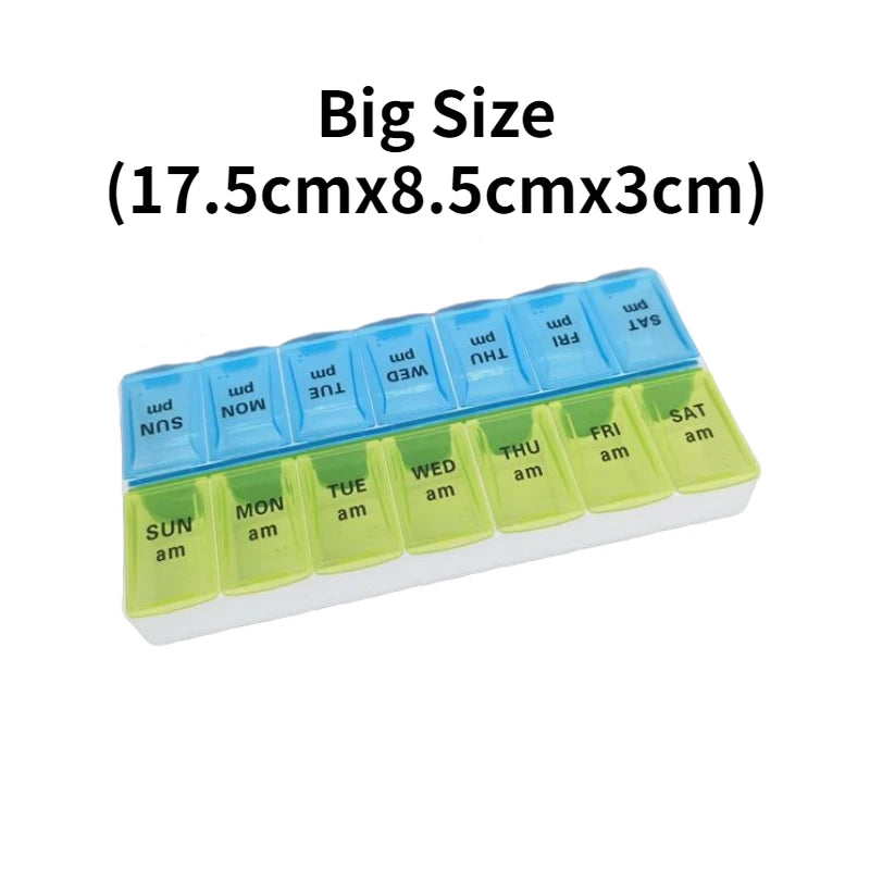 New Weekly Pill Organizer, Portable 7-Day Travel Pill Case with 14 Grids for Vitamins, Medicine & Fish Oil Tablets
