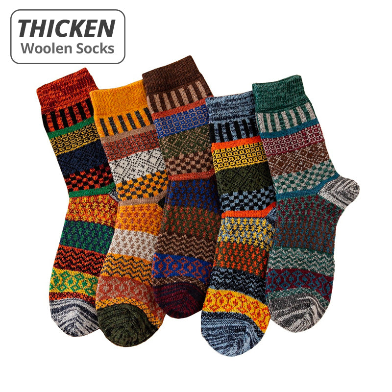 Fashion Mens Wool Socks Retro Style Warm Colorful For Snow Boots 6