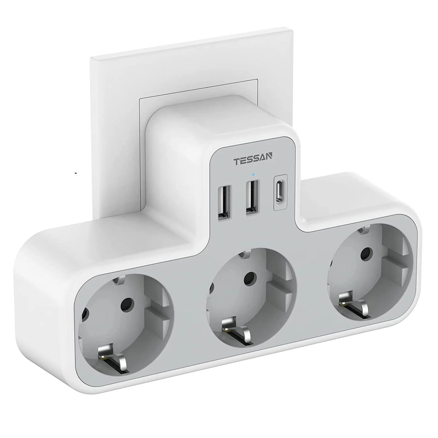 MultiPort Power Strip with USB Type C 3 AC Outlets 2 USB Charging Ports SpaceSaving Wall Ad
