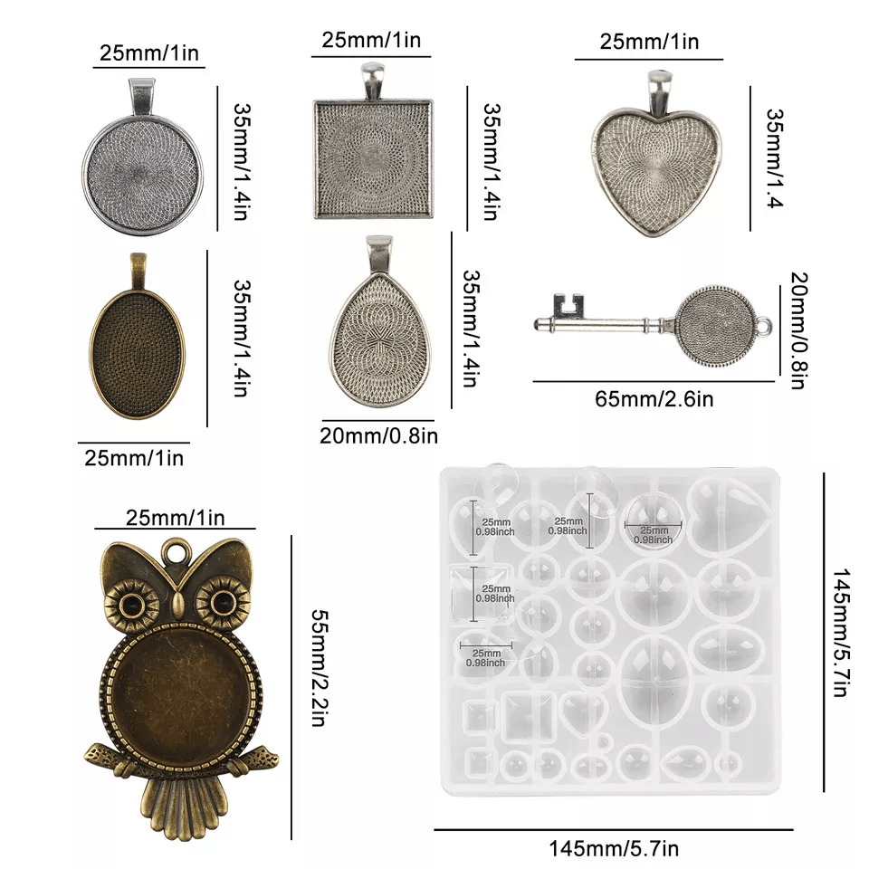 DIY Resin Mold Jewelry Making Kit Silicone Epoxy Pendant Tray Mould Set 4