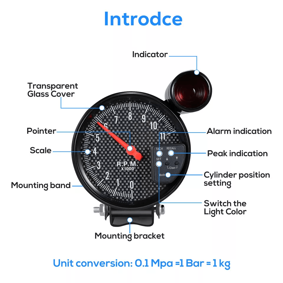 Tachometer Gauge Color Backlit RPM Meter With Shift Light Universal Cylinder Cars High Precision Ra 5