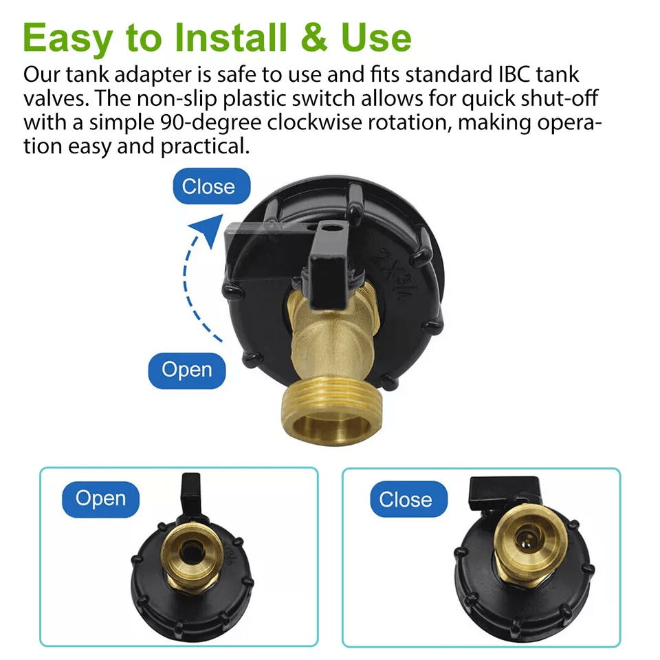 IBC Tote Water Tank Adapter With Brass Hose Faucet Valve Connector Coarse Thread For Garden Hose RV 6