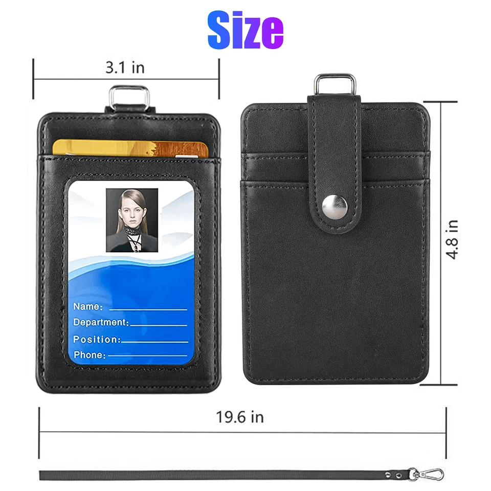 ID Badge Card Holder Synthetic Leather Vertical Wallet Pocket With Lanyard Front ID Window And Snap 6