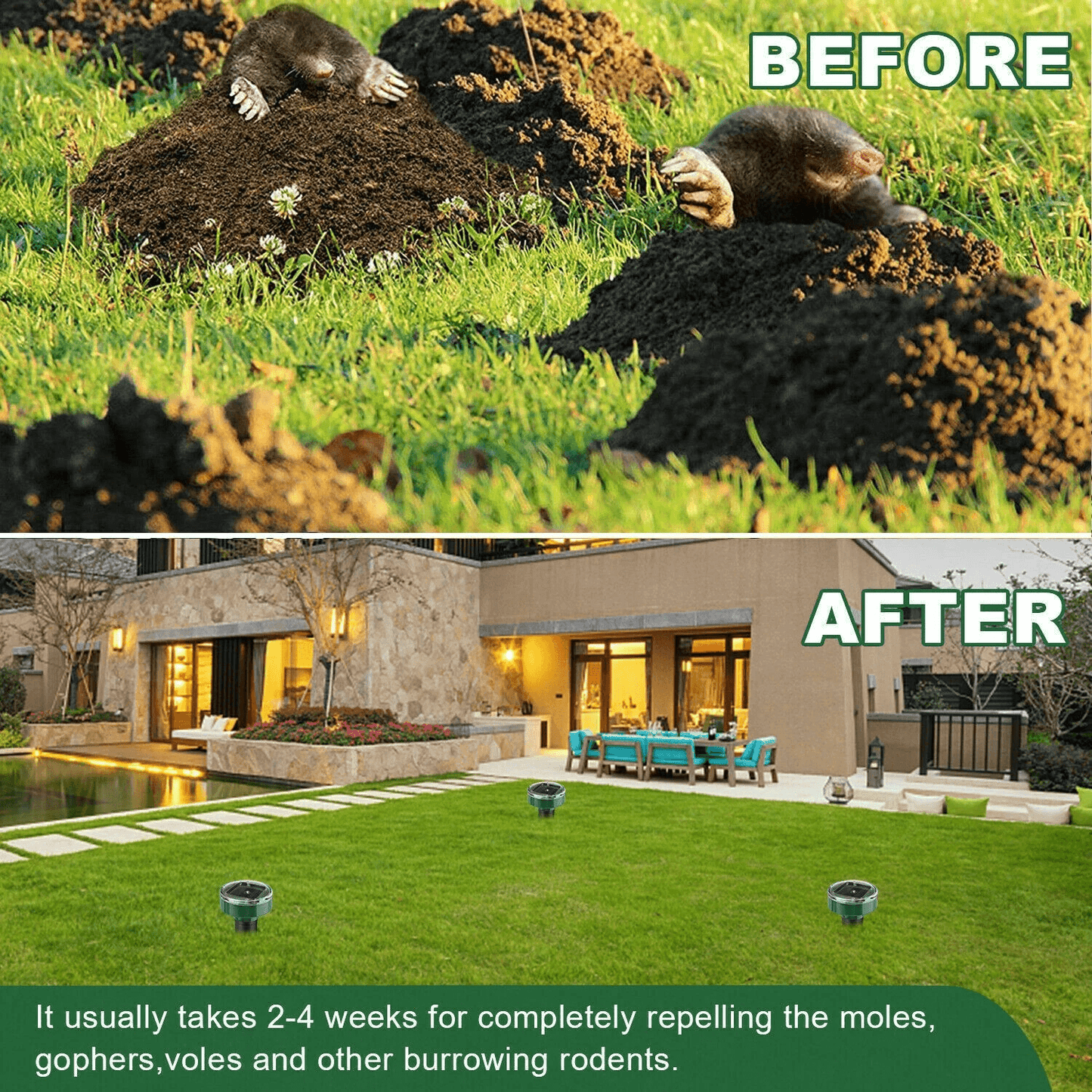 Solar Powered Ultrasonic Mole Repellent Stakes Waterproof Animal Pest Deterrent For Gophers Mice Sn 14