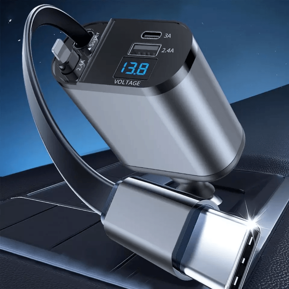 Retractable Car ChargerFast Charge With USBC Lightning Cables 5