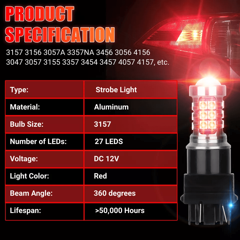 LED Red Strobe Brake Light Bulbs Tail Blinking Stop Lamps For Enhanced Road Safety 6