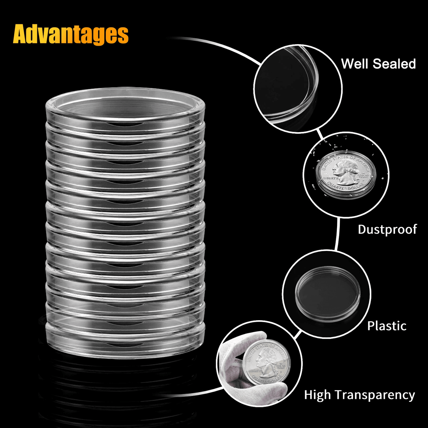 50X Coin Holder Capsules Case 406mm Clear With Storage Box For Silver Dollar Perfect For Coin Colle 4