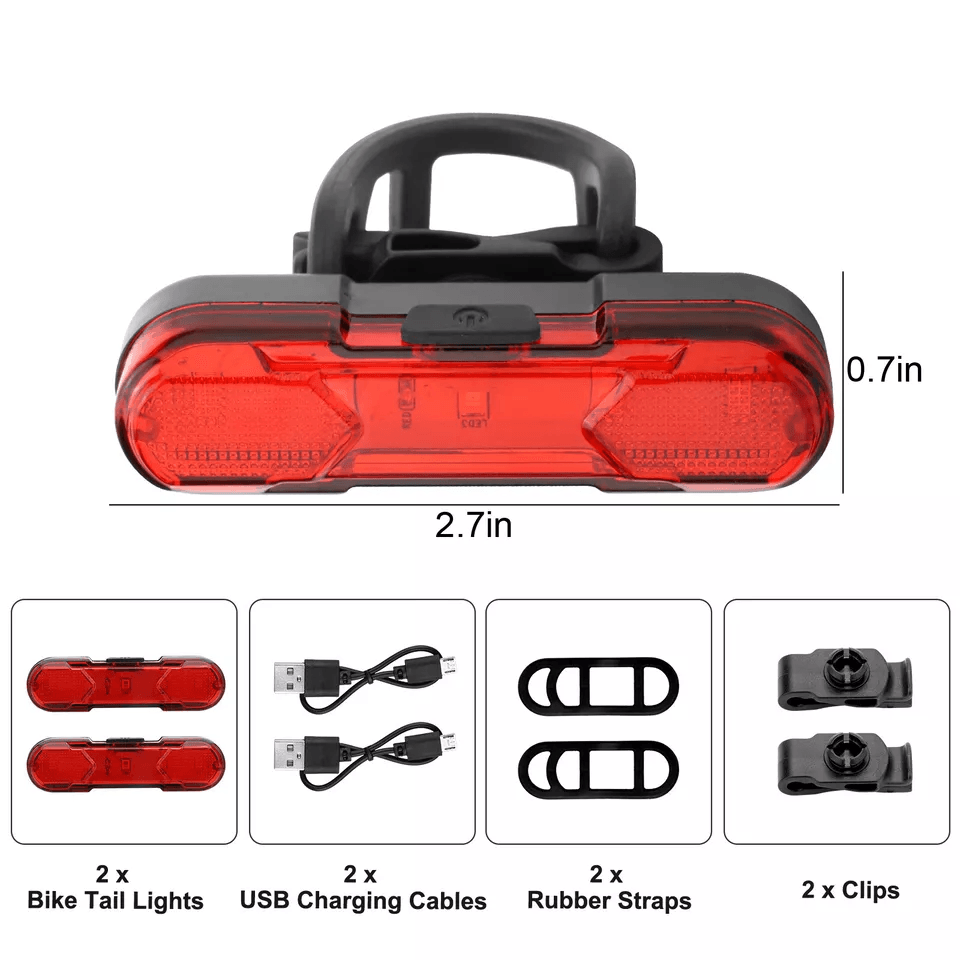 USB Rechargeable LED Bike Tail Light Rear Safety Warning Cycling Lamp Set 6
