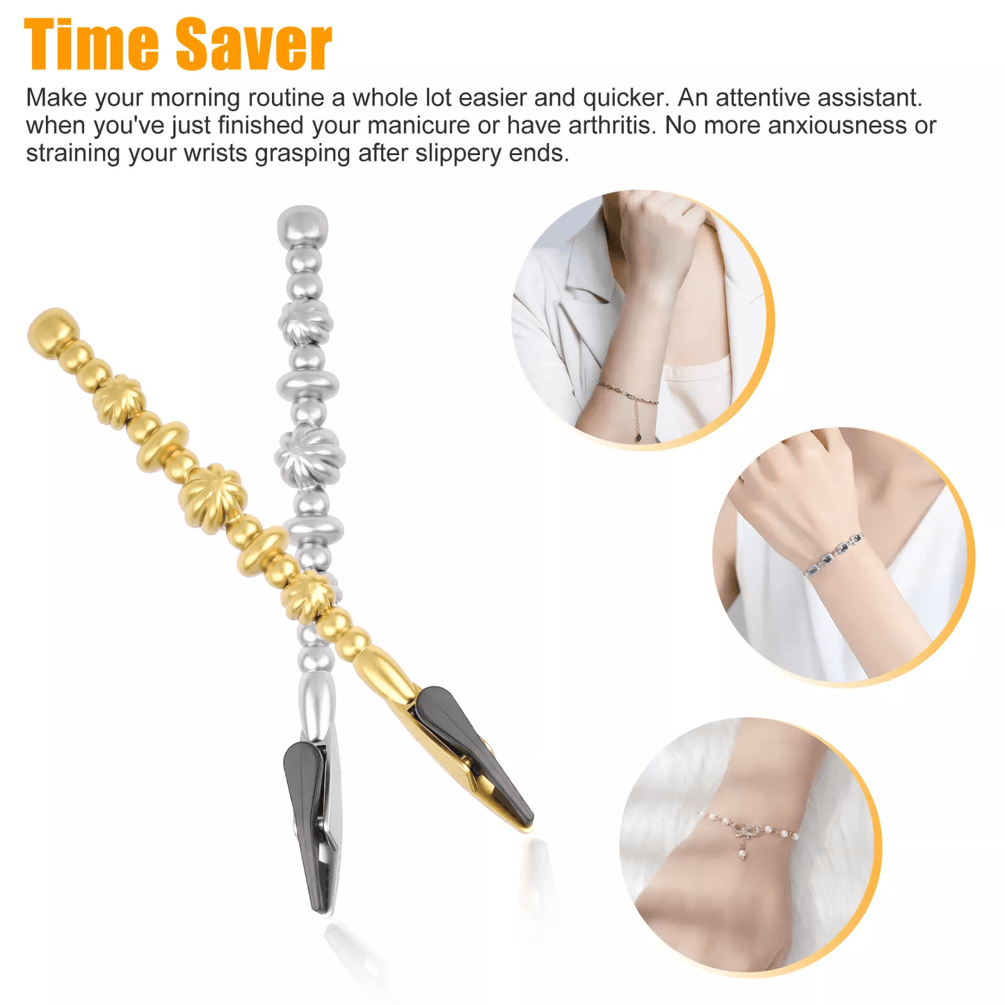 2X Bracelet Wearing Helper Stick Tool Long Clamp Chain Fastener Clip Plastic Hand Chain Aid For One 4