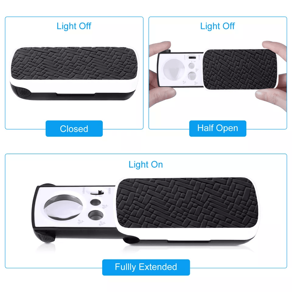 Jewelry Magnifier Loop Eye With LED Light Folding Magnifying Glass For Gems Watches Rocks And Hobby 9