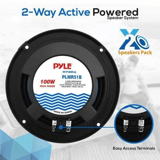 Pyle Marine Stereo Receiver Amplifier With Bluetooth Single DIN Audio System Dual Waterproof Speake