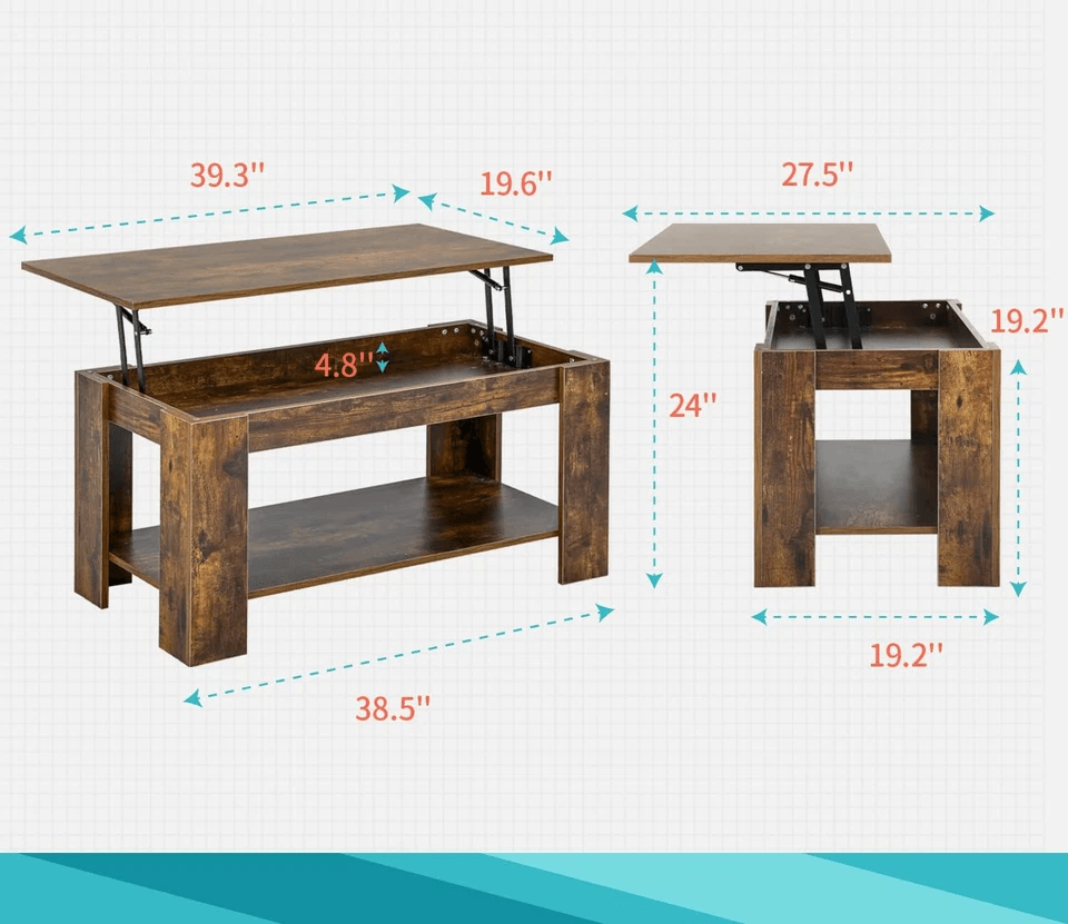 Wooden Lift Top Coffee Table With Storage Shelf Hidden Compartment Functional Modern Coffee Table 7