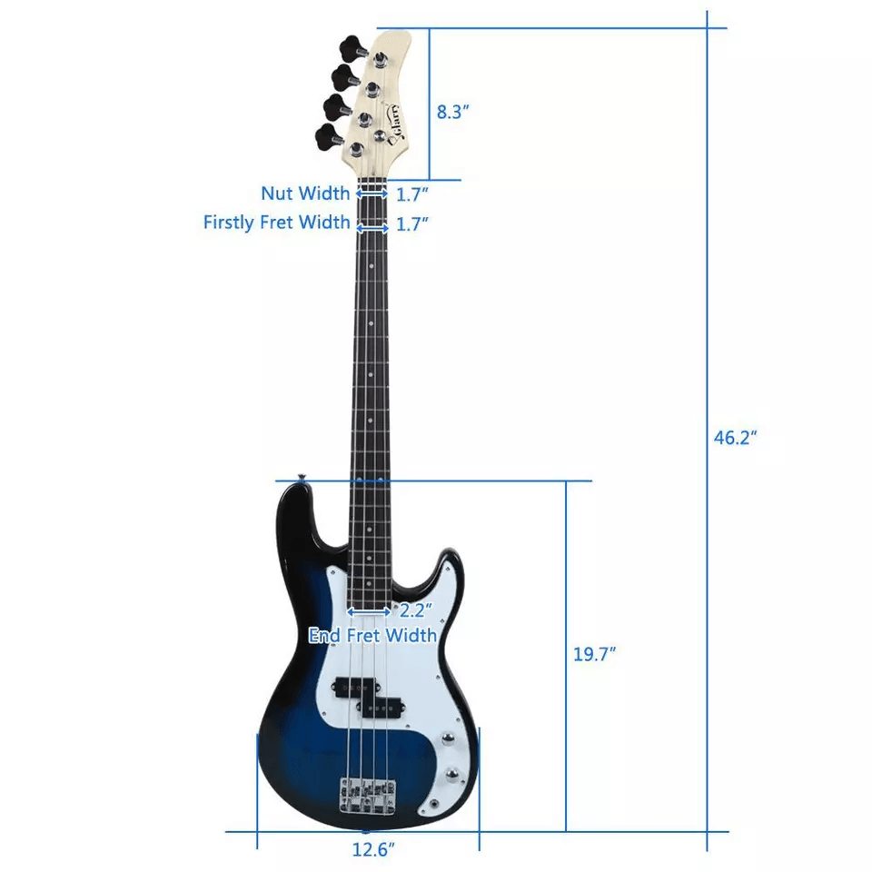 New GP Glarry Electric Bass Guitar Blue Starter Kit For Beginners 4