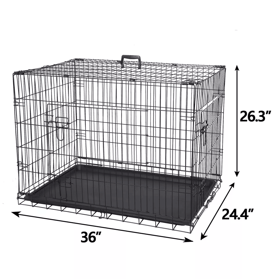 Metal Wire Dog Crate With Double Doors Tray Foldable Pet Kennel For Medium Dogs 4