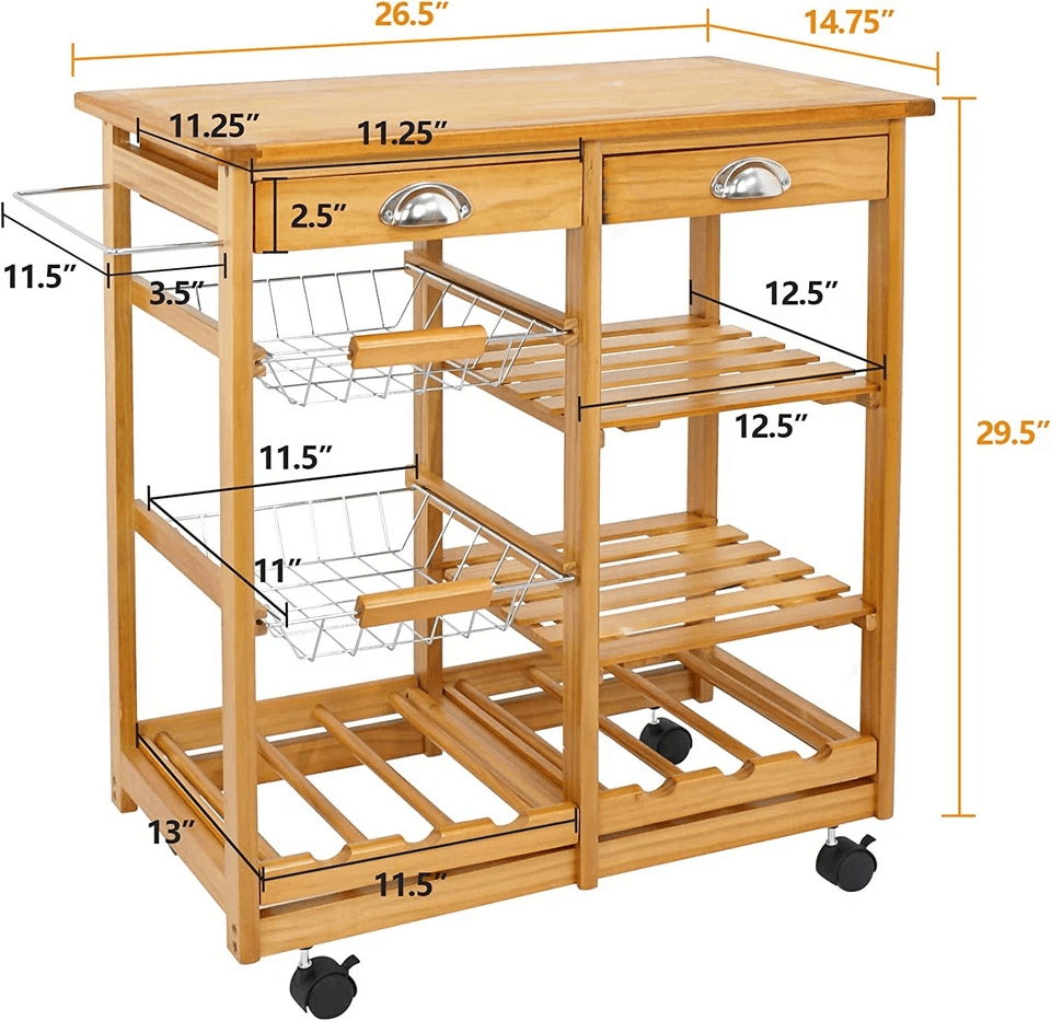 Rolling Kitchen Island Cart Wood Mobile Serving Cart With Storage For Home Restaurant 6