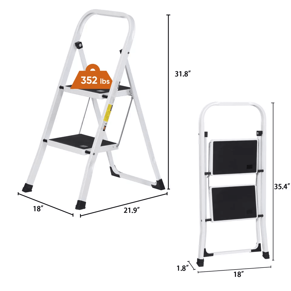 Folding 2 Step Ladder With AntiSlip Wide Pedals Handgrip Lightweight Portable Step Stool 4