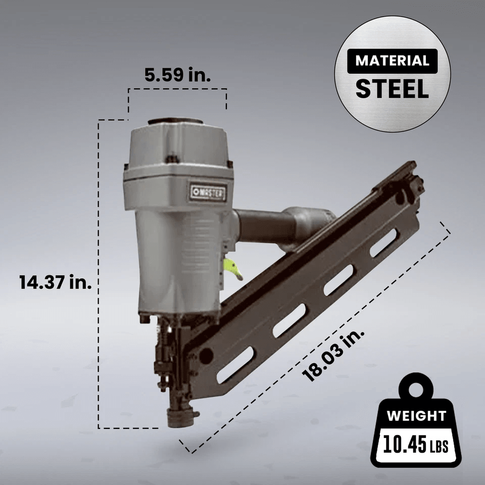 Master Mechanic Pneumatic Clipped Head Paper Collated Framing Nailer ProGrade Depth Control AntiDry 6