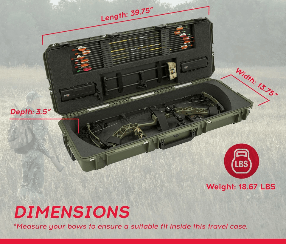 SKB Cases ISeries Hard Exterior Parallel Limb Bow Case Green Archery Case With Wheels TSAReady Latc 8
