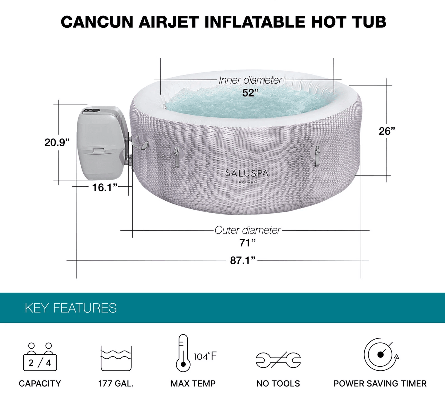 Bestway SaluSpa Cancun AirJet Inflatable Hot Tub With Soothing Jets Gray Spa With Bubble Jets Rapi 5