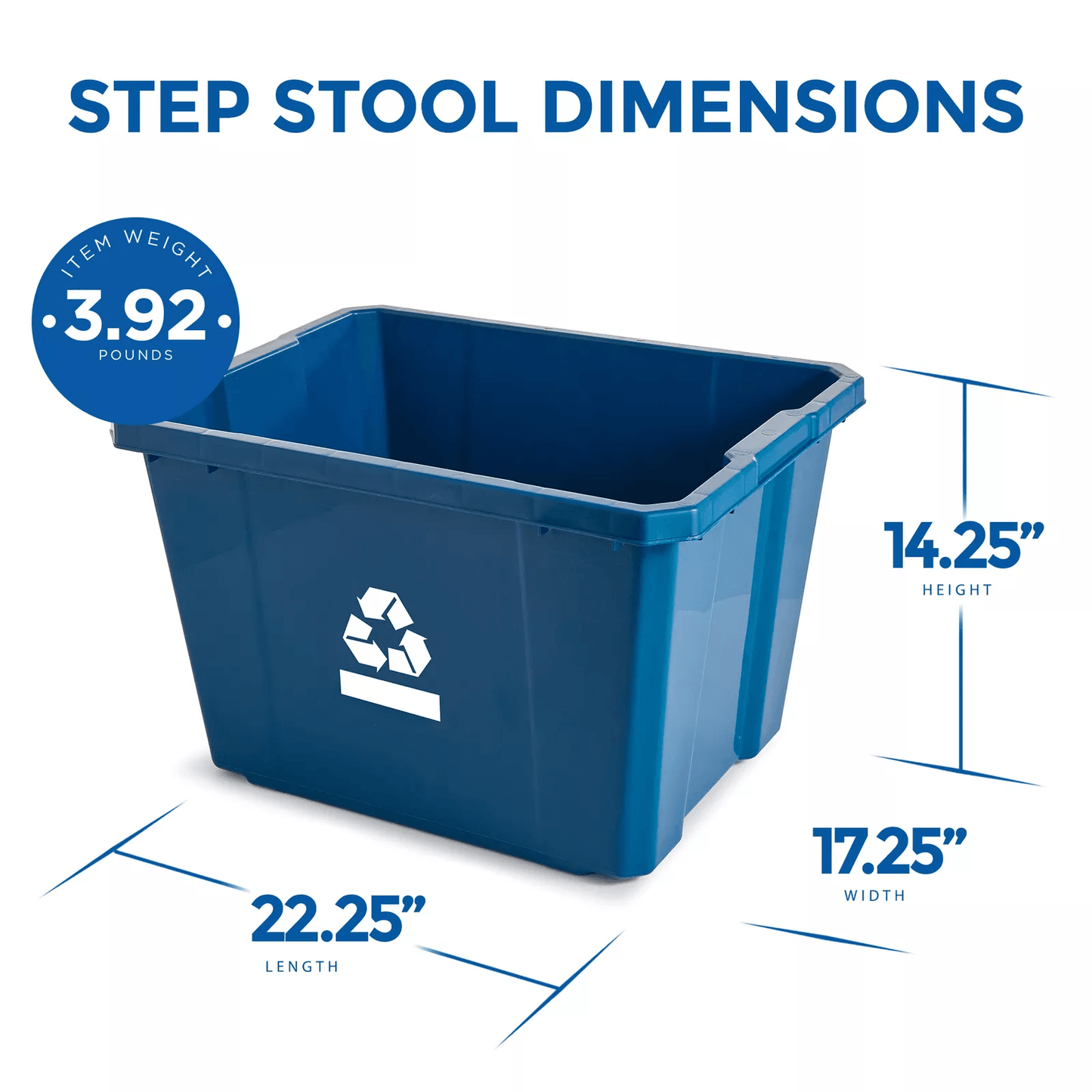 Gracious Living Medium Curbside Blue Box Plastic Home Recycling Bin Durable Stackable Container Wit 11