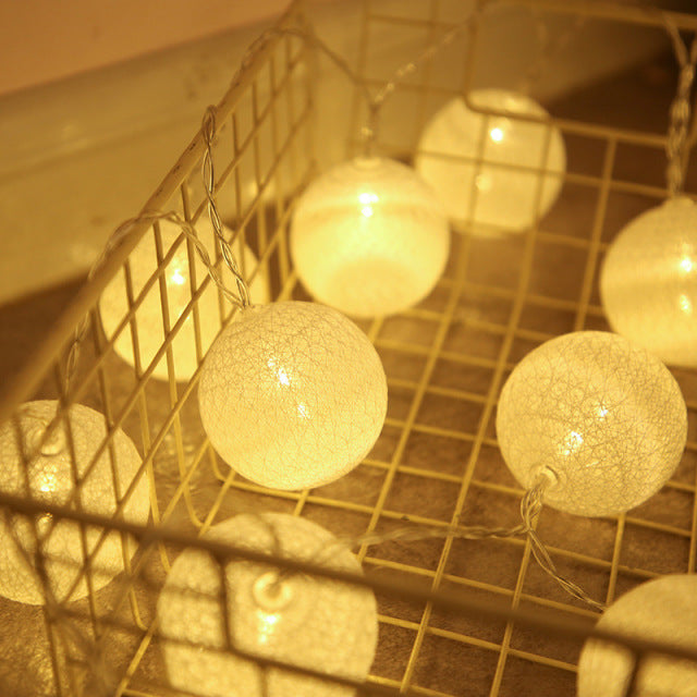 Colorful Cotton Ball LED String Lights BatteryOperated 4cm Garland for Holiday Wedding and Home