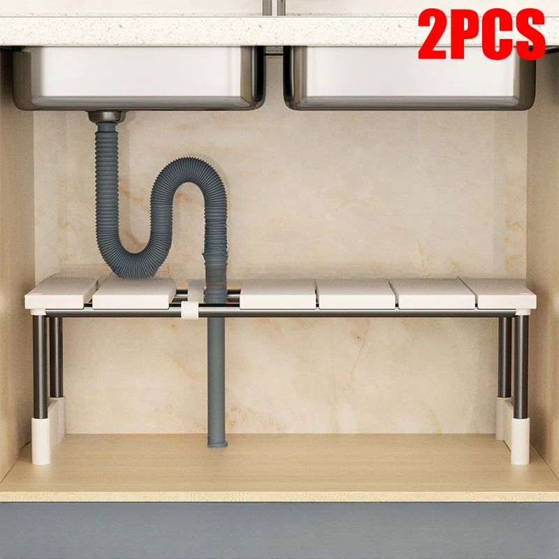 Stainless Steel Expandable Under Sink Storage Rack 2Tier Adjustable Kitchen Bathroom Organizer Sh 7