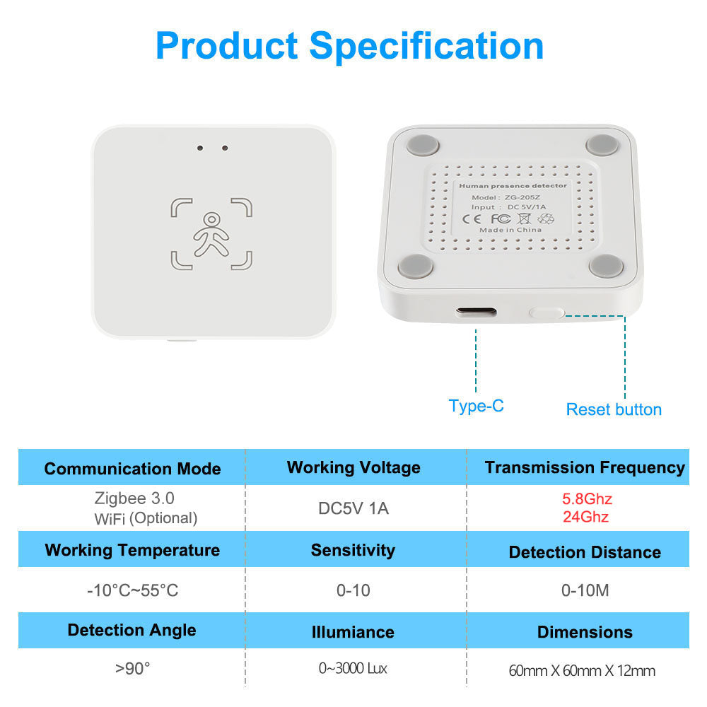 WiFi Smart Human Presence Sensor With MmWave Radar Luminance Distance Detection Supports Home Assi