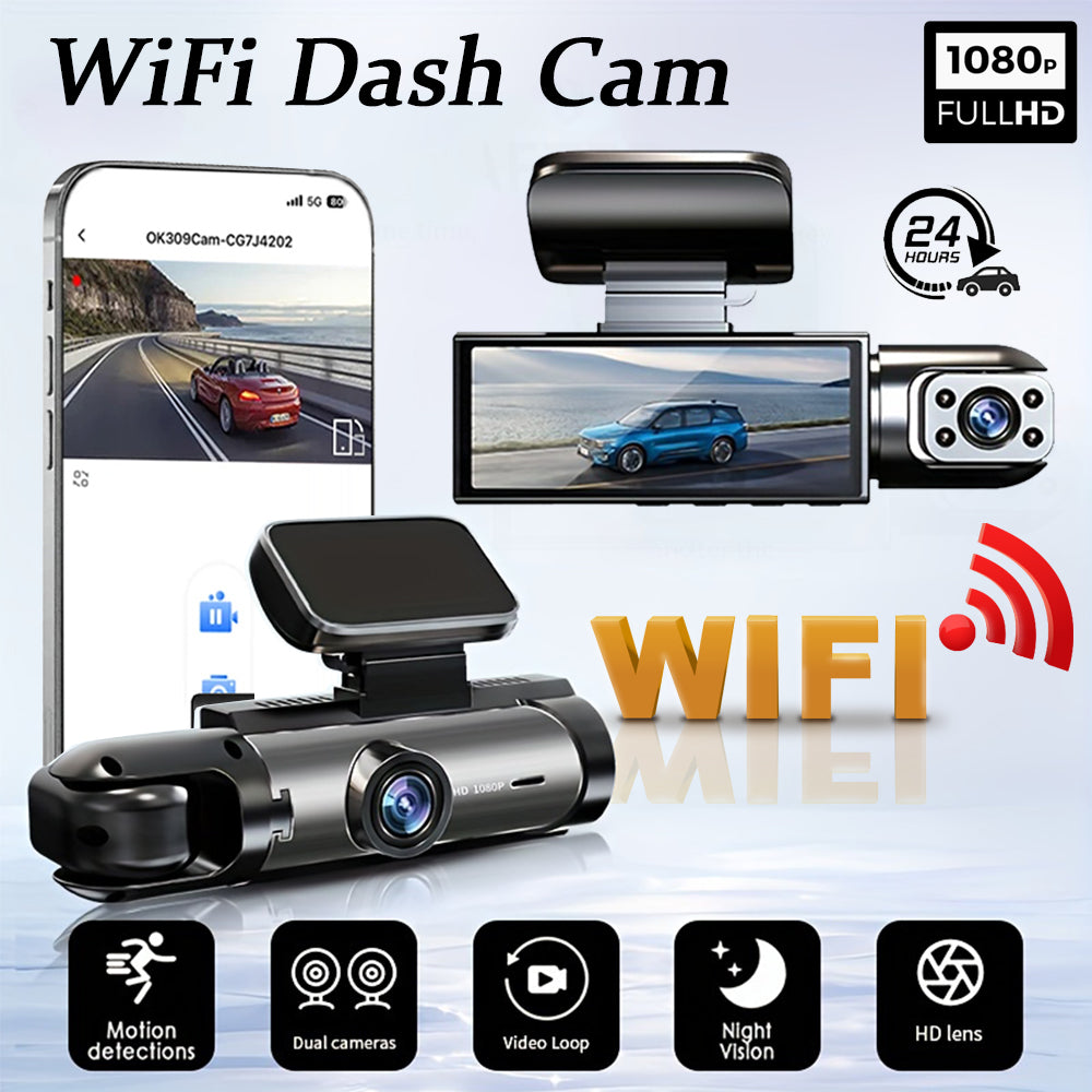 2-in-1 Car Dash Camera,1080P HD Dual Lens DVR with Night Vision & WiFi, 24H Parking Monitor for Uber Taxi Drivers