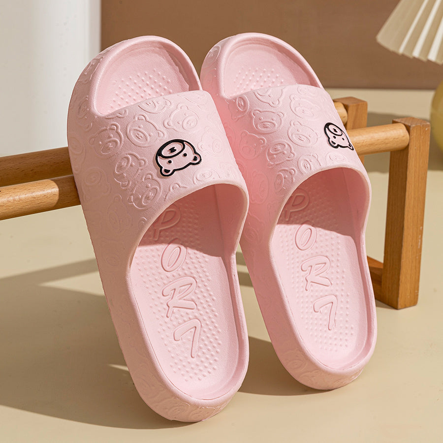 Trendy Summer Slippers for Men & Women Soft Comfy Non-Slip Indoor Beach Slippers with Cute Bear Print