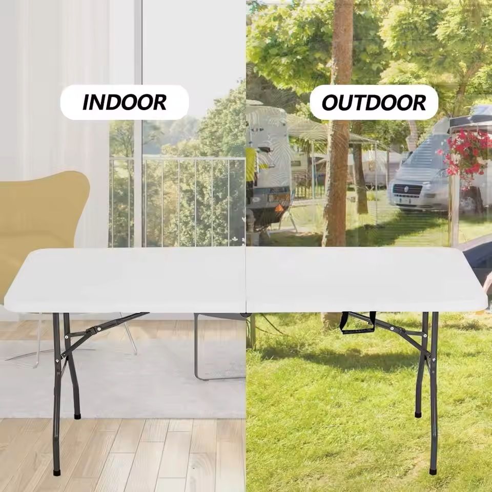 Foldable 6FT White Plastic Picnic Table With Locking Legs And Carry Handle 5