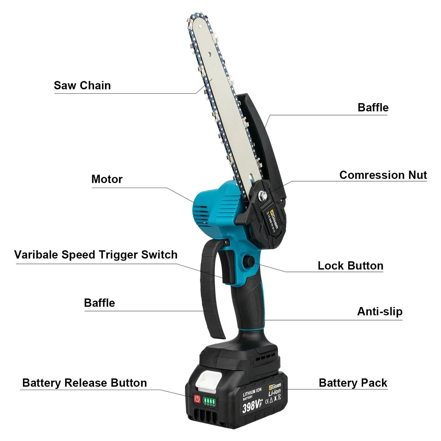 Gisam 8Inch Brushless Cordless Chainsaw Lightweight Handheld Electric Saw Compatible With Makita 7