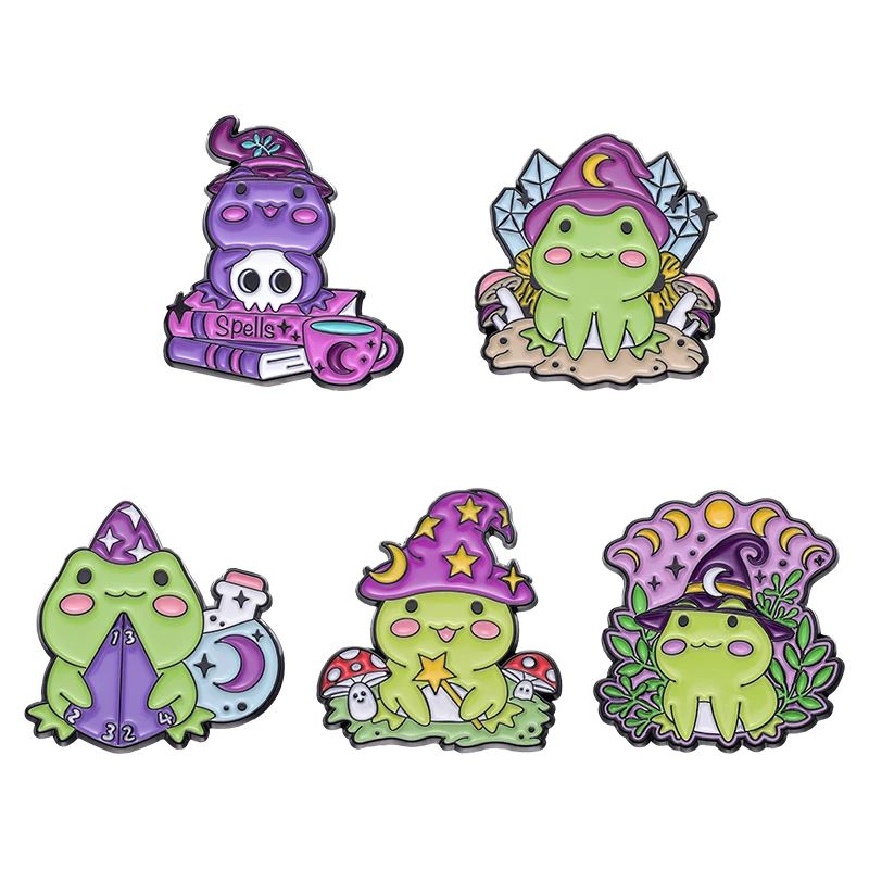 Punk Witch Skull Ghost Enamel Pin Brooch Set Cartoon Frog Black Bird Lapel Badge For Clothes Bags J 11