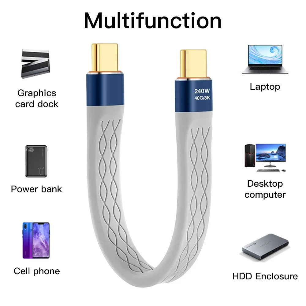 240W Short USBC To USBC Cable 40 Gbps Fast Charge 8K Data Transfer 6