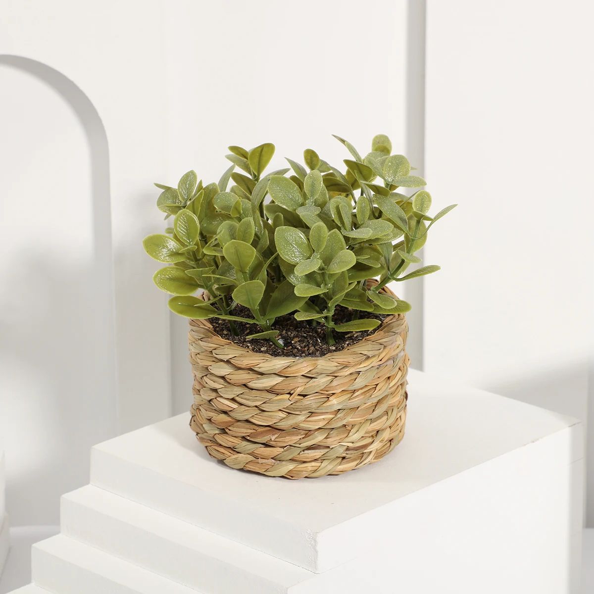 FLOWER Green Artificial Plants Small Potted Eucalyptus Grass Mound Material Woven Home Decoration 7