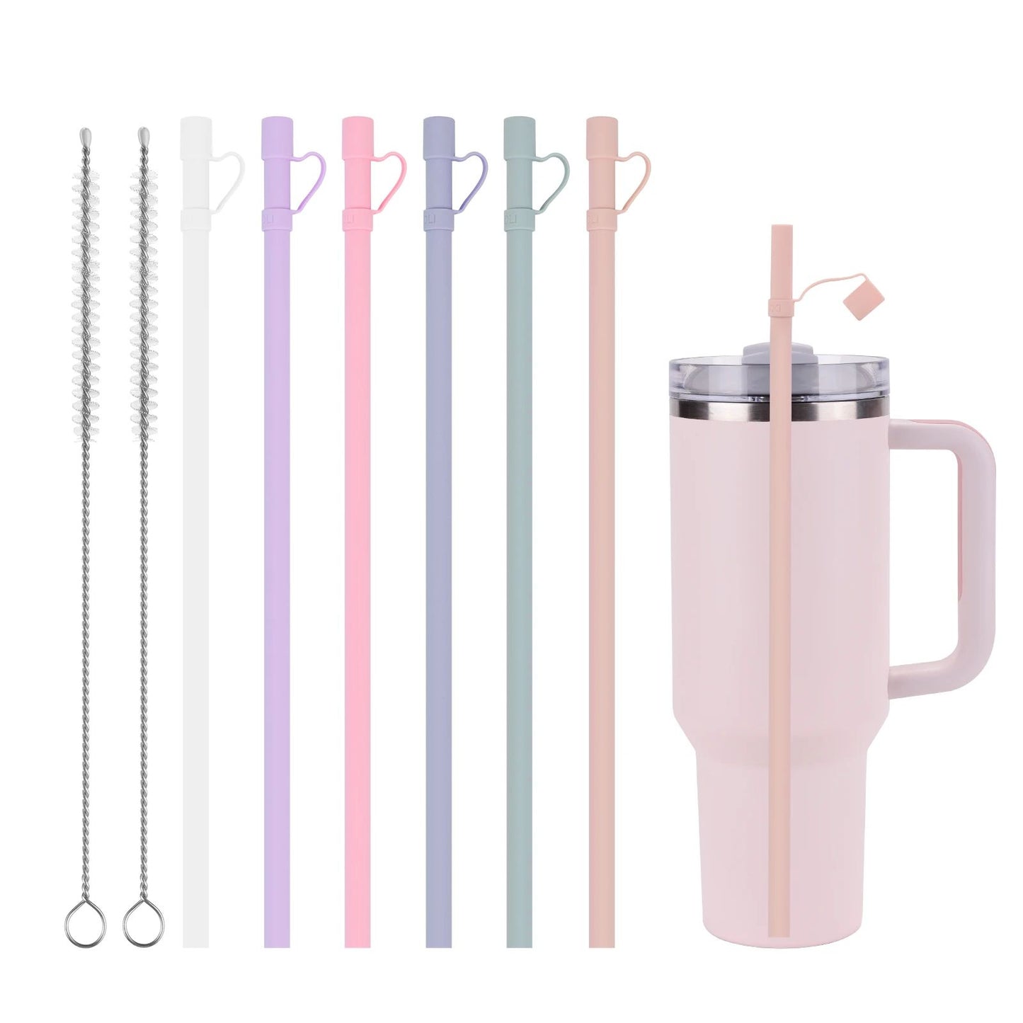 SipFlex 6Pack Silicone Straw Set Long Reusable Straws With Covers Compatible With Stanley 40oz30oz 3